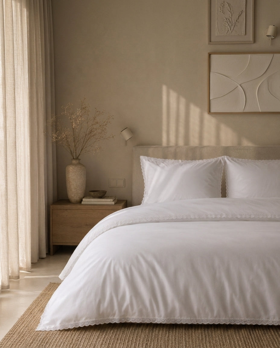 Pościel z subtelną koronką pure white