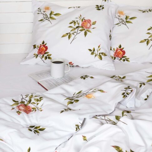 Wild rose bedding set white pocket